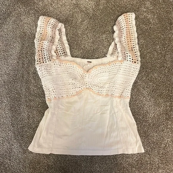 Free People Crochet Spun Sugar Top Ribbed Knit Hug Tank - Picture 3 of 8